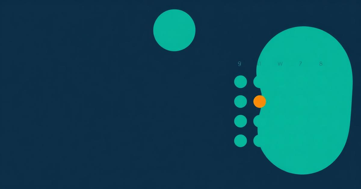 A grid of small teal circles on deep navy with the final circle glowing orange, representing a 30-day challenge