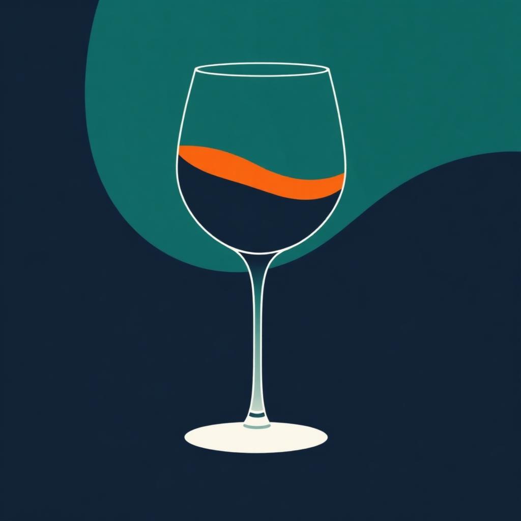 A stylised wine glass silhouette with an orange ripple inside, on deep navy background