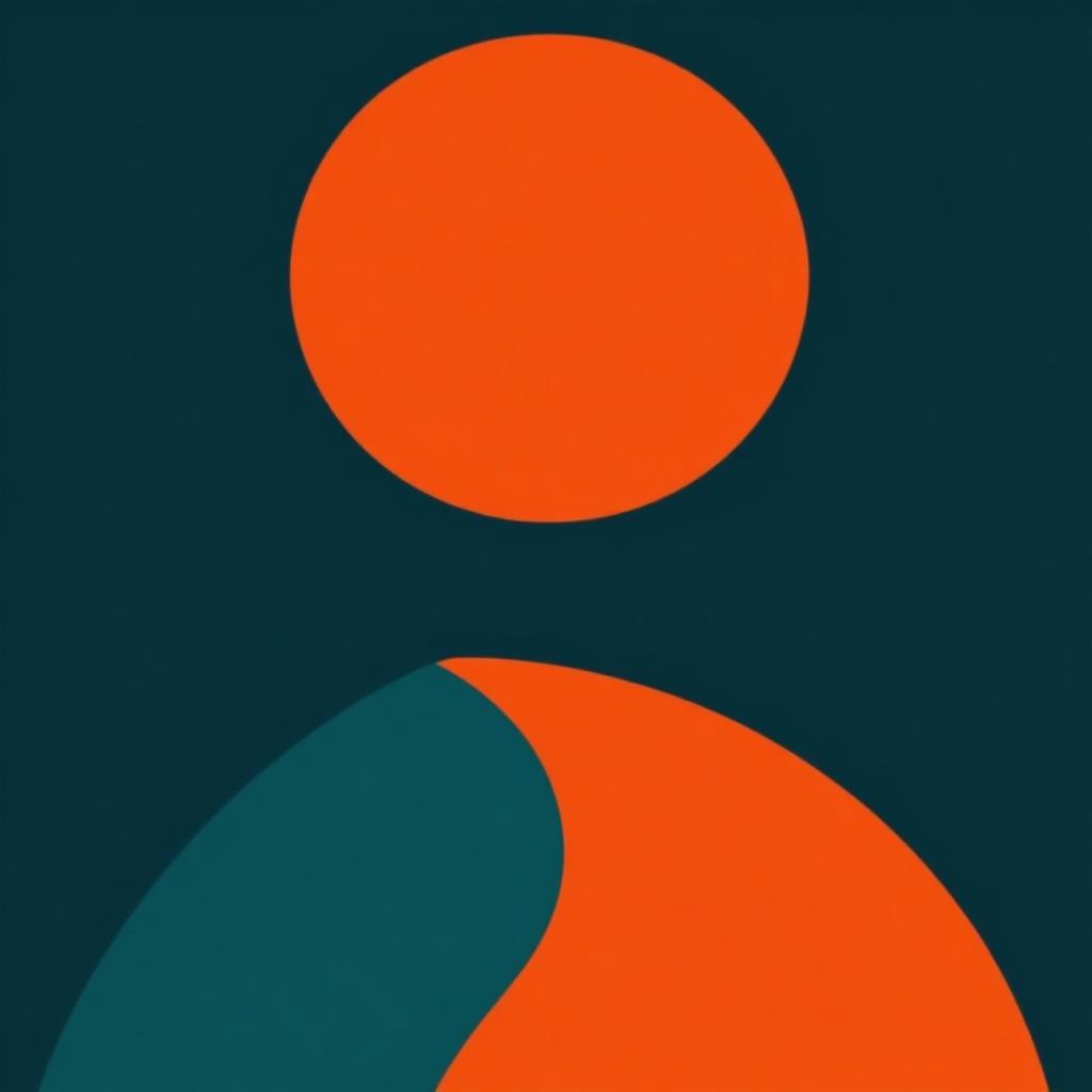 A large orange circle and a teal-and-orange wave shape on deep navy, representing tension easing