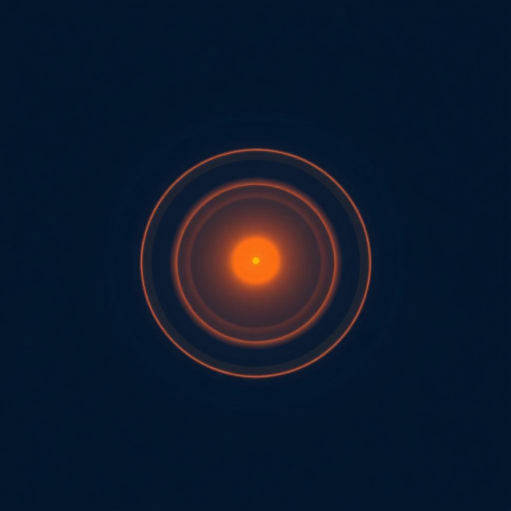 Concentric orange rings radiating from a bright center on a deep navy background, representing a headache aura