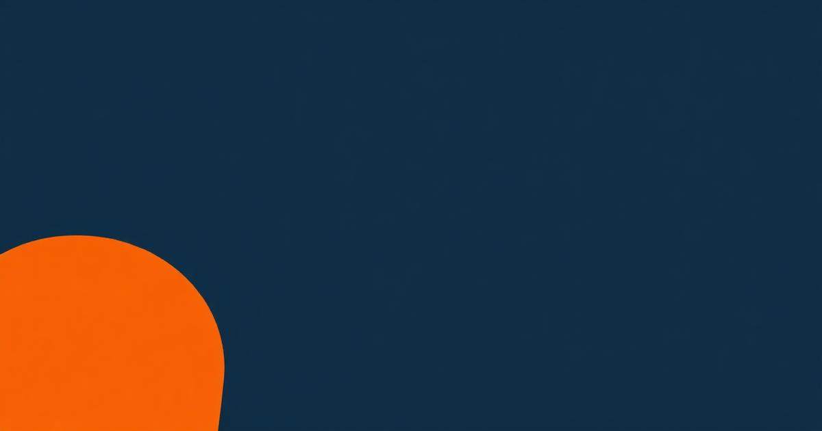 Two simple abstract figures on deep navy, one teal and one orange, joined by a short line