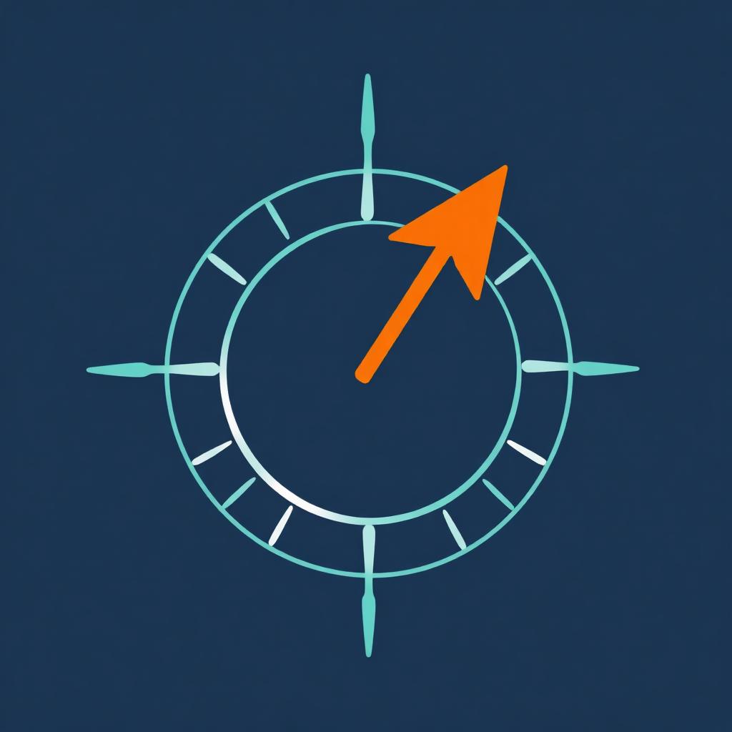 Abstract compass with a warm orange arrow on a teal circle, on a deep navy background, representing navigating withdrawal