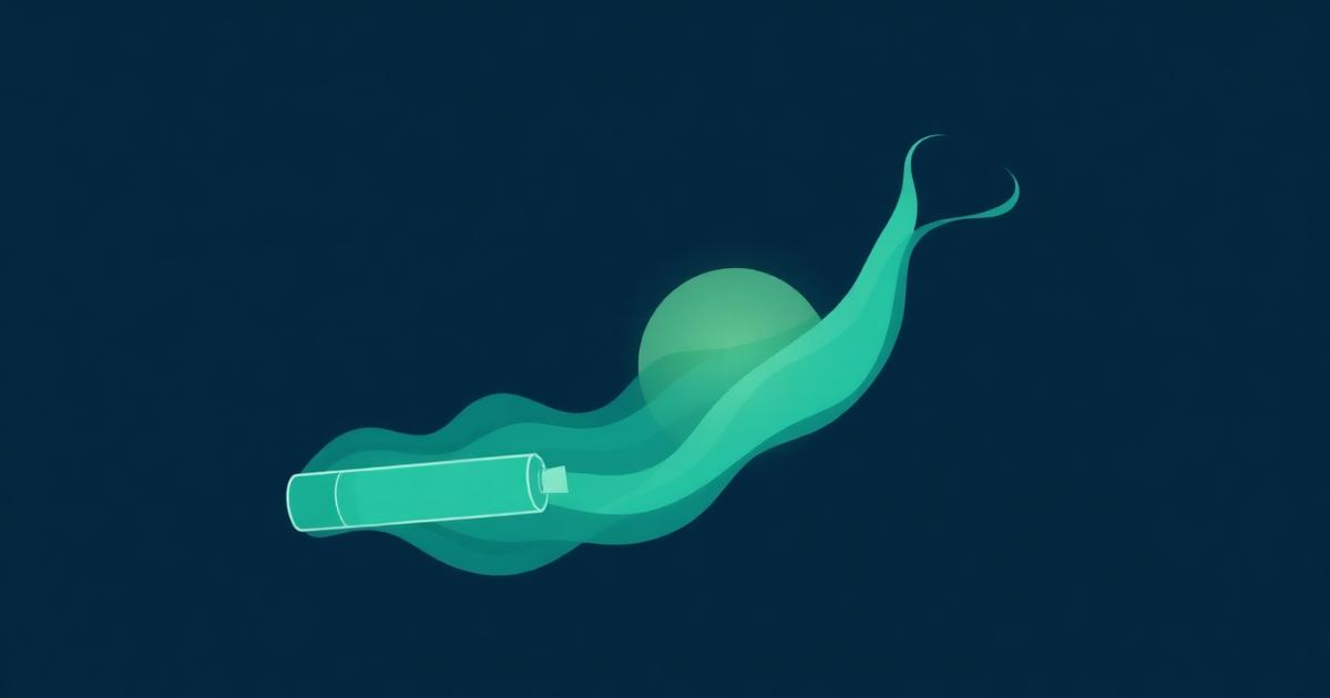 Abstract illustration of a vape device dissolving into flowing breath lines rising toward a sunrise arc