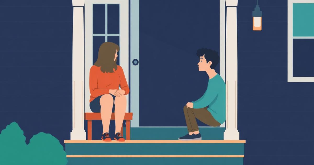 Parent and teenager sitting on a sofa, mid-conversation