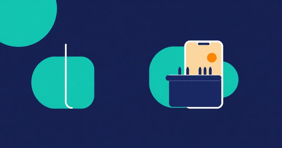 Two abstract teal phone panels on deep navy, one showing a counter and one a glowing orange dot