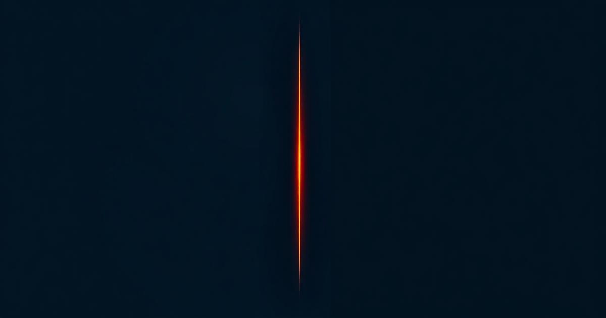 Sharp vertical orange line cutting cleanly through a dark navy frame with a soft teal glow flaring outward