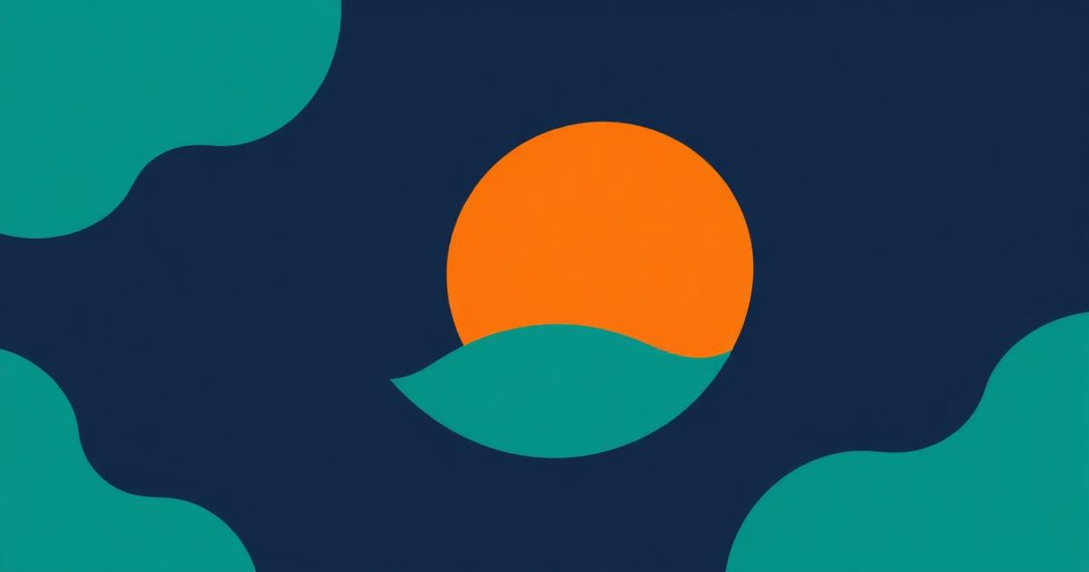 A soft teal crescent enclosing an orange circle on deep navy, a calm protective motif