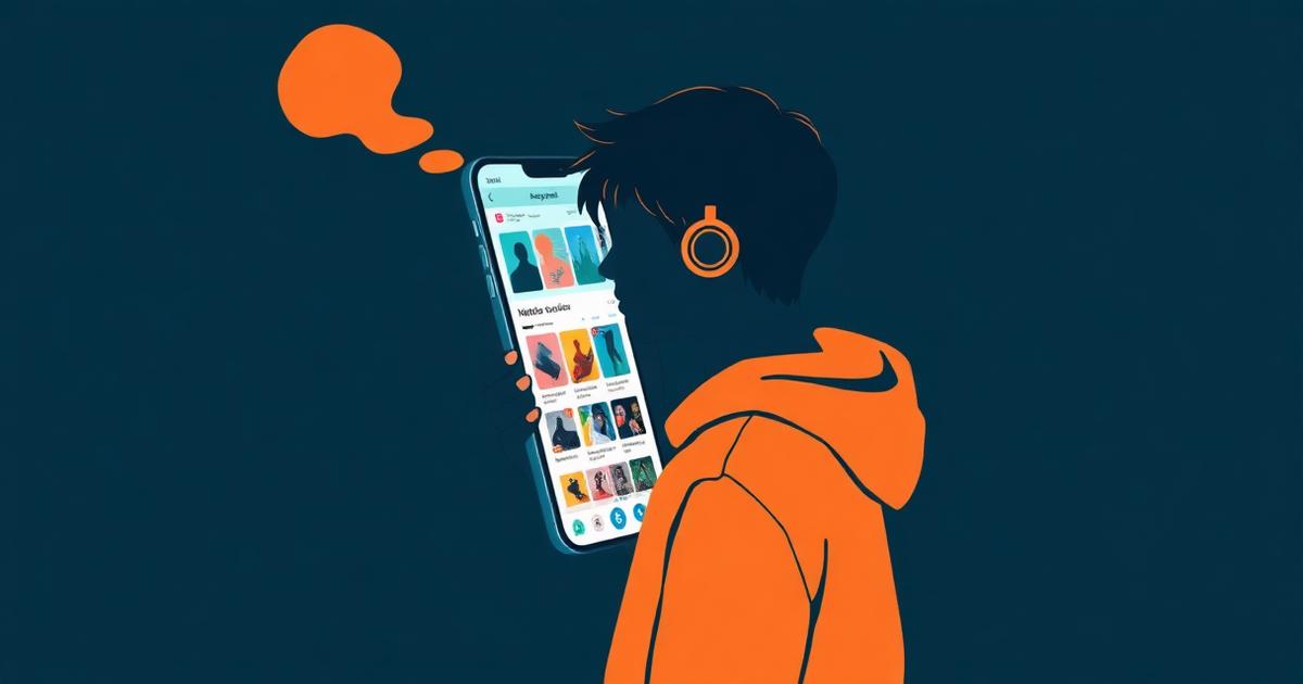 Teenager scrolling a phone at night, screen light illuminating their face