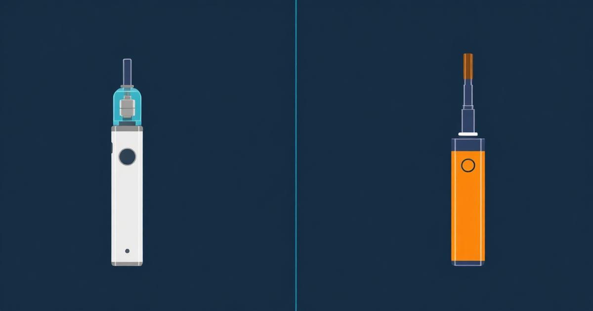 Two-column abstract comparison representing vaping and IQOS heat-not-burn tobacco