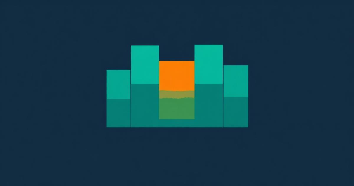 Stacked teal bars resembling a research plot on deep navy with one orange marker